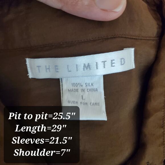 The Limited 100% Silk Button Down Shirt Brown Blouse Sz XL Vintage Y2K - Picture 7 of 8